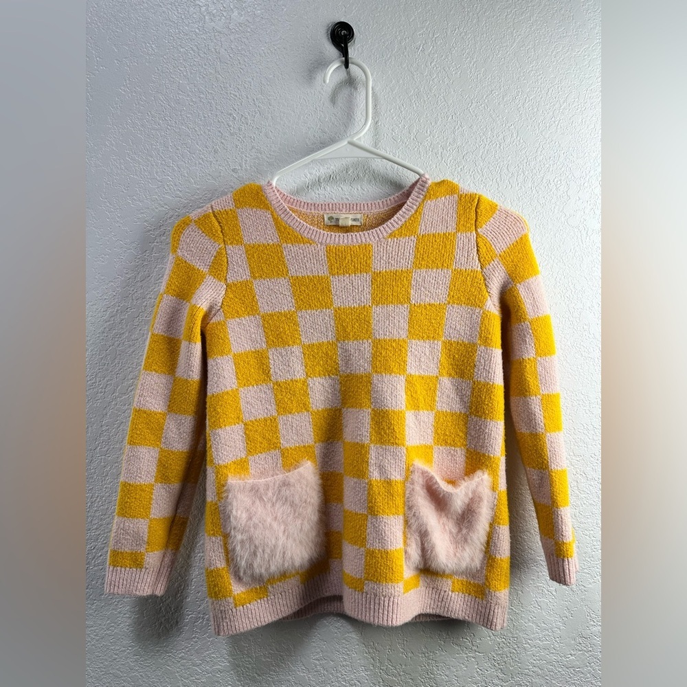 Tucker + Tate Juniors Pink/Yellow Checkered Fuzzy Sweater Size 8 NC0385